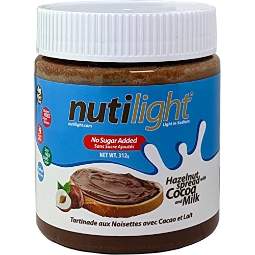 NutiLight Hazelnut Spreads with Cocoa, Gluten Free, Keto Friendly, Low Sodium, No Added Sugar, 312 Grams