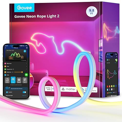 Govee RGBIC Neon Lights, LED Smart Neon Rope Light 2 Works with Matter, Alexa, Google Assistant, Custom DIY Neon Strip Lights for Bedroom and Wall Decor, Softer Material, 9.8ft, White - White - 9.8ft