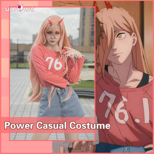 Uwowo Manga Anime Chainsaw Man Power Casual T-Shirt Cosplay Costume - L