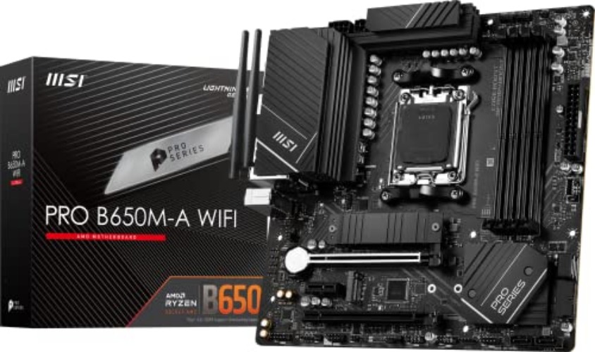 MSI PRO B650M-A WiFi ProSeries Motherboard (AMD Ryzen 9000/8000/7000 Series Processors, AM5, DDR5, PCIe 4.0, M.2, SATA 6Gb/s, USB 3.2 Gen 2, HDMI/DP, Wi-Fi 6E, Bluetooth 5.3, 2.5Gbps LAN, mATX) - mATX - PRO B650M-A WIFI