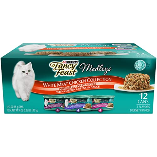 Purina Fancy Feast Wet Cat Food Variety Pack, Medleys White Meat Chicken in Sauce Collection - (Pack of 12) 3 oz. Cans - Chicken - 3 Ounce (Pack of 12)