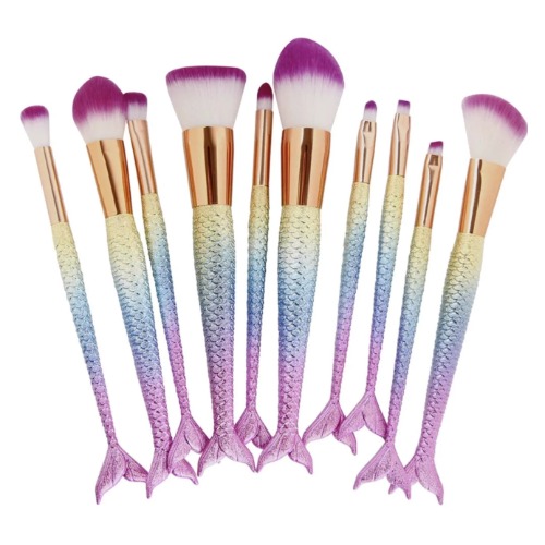 Rainbow Mermaid Makeup Brush Set - Pastel Rainbow 10PCS