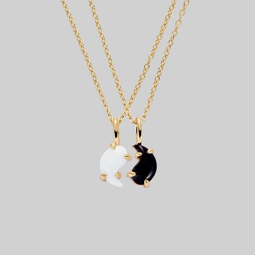 Yin & Yang Gemstone Necklaces - Gold | Gold / Pair