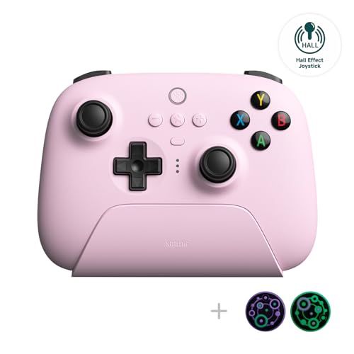 8Bitdo Ultimate 2.4g Wireless Controller with Charging Dock, Hall Effect Joystick Update, Pro Gamepad with Back Buttons & Turbo Function for PC, Android, Steam Deck & Apple (Pink) - Hall Effect Joystick - Pink