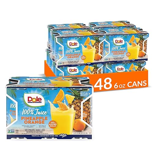 Dole Pineapple Orange Juice, 100% Fruit Juice with Added Vitamin C, 6 Fl Oz (Pack of 6), 48 Total Cans - Pineapple Orange - 6 Fl Oz (Pack of 48)