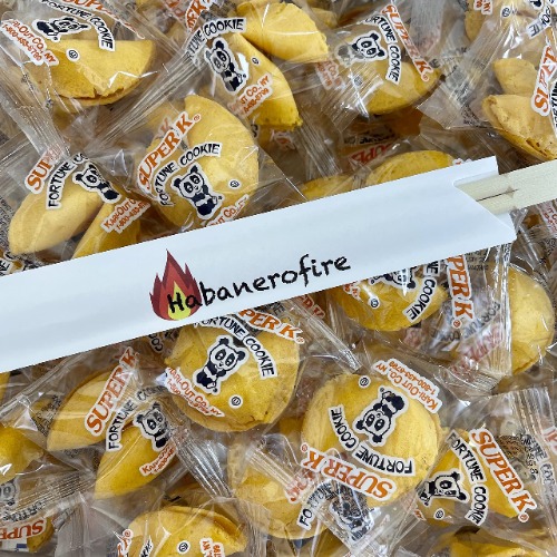 Habanerofire Fortune Cookies, 50 Individually Wrapped Cookies with Fun Fortunes, Lucky Numbers, Chinese Language, plus One Set Habanerofire Chopsticks - 