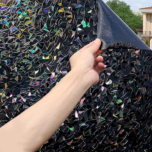 Volcanics Total-Blackout-Window-Privacy-Film, Rainbow Room Darkening Black Window Cover, Static Cling 100% Light Blocking 35.4 x 78.7 Inches - Black - 35.4" x 78.7"