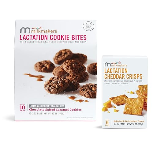Munchkin® Milkmakers® 10pk Lactation Cookie Bites, Chocolate Salted Caramel and 6pk Lactation Crisps, Cheddar - Cheddar Crisps + Chocolate Salted Caramel Cookies - 16 Pack