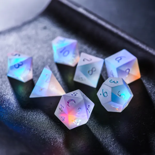 Raised Fantastic Glass Moon DnD D&D Dice Set