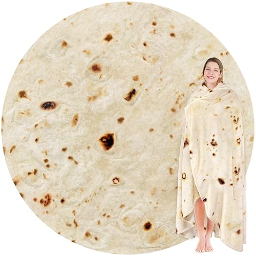 Jorbest Burritos Tortilla Wrap Blanket Adult Kids and Baby Size Birthday Gifts, Double Sided Food Throw Blanket Funny Gifts for Women Men Teen, 285 GSM Soft Flannel Taco Blanket (Yellow, 71 inches) - Yellow - Diameter 71 inches