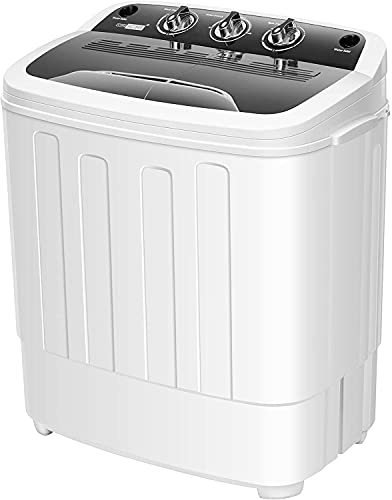 VIVOHOME Electric Portable 2 in 1 Twin Tub Mini Laundry Washer and Spin Dryer Combo Washing Machine with Drain Hose for Apartments 13.5lbs Black & White - Blue