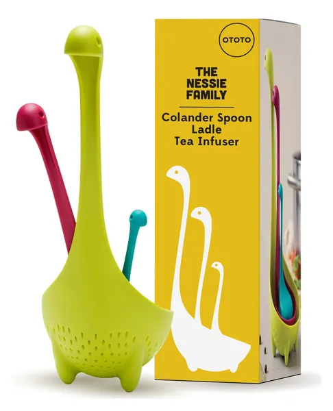 OTOTO The Nessie Family Soup Ladle and Tea Infuser Set - Durable Silicone Soup Ladle, Colander for Cooking & Tea Infusers - 100% Food Safe, BPA Free Ladle Spoon - Heat Resistant Fun Kitchen Gadgets - 