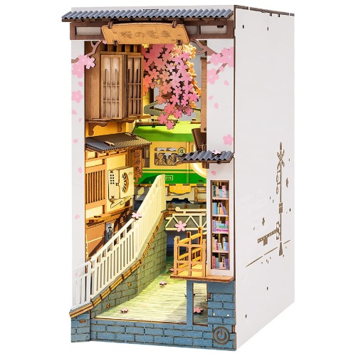 Rolife Sakura Densya DIY Book Nook Kits Modell Holzbausatz,Bookshelf Insert Diorama Bookends, Booknook Bücherregaleinsatz Kits,Japanische Deko Lehrer Geschenk (TGB01)
