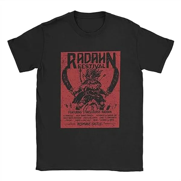 Festival Radahn t Shirt for Men Pure Cotton HumoroMen T Shirt Round Neck Elden Ring Gift Tees Short Sleeve Tops Birthday Present Black