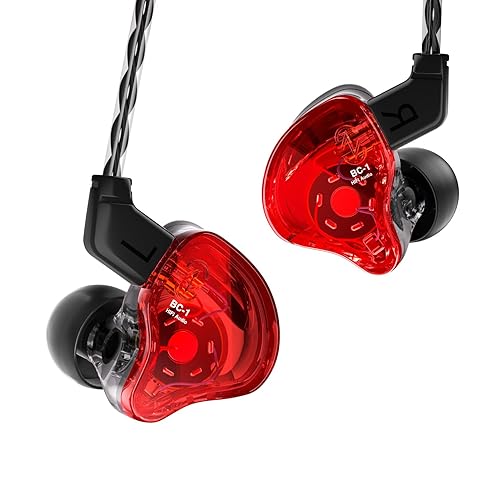 CCZ Melody in ear Headphones, HIFI 1DD 1BA Drivers in Ear Monitors, Wired Earbuds with Crisp Clear Sound Comfortable Ear fins, iem Earphones for Singers Musicians Drummer (Red, without microphone) - Red - normal - without mic