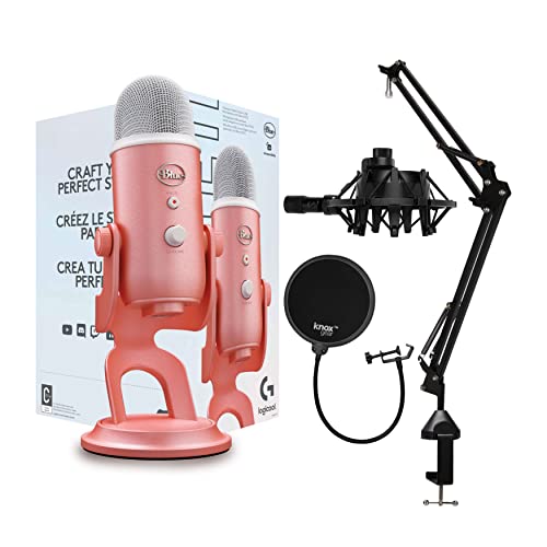 Blue Microphones Yeti USB Microphone Aurora Collection (Pink Dawn) Bundle with Desktop Boom Arm Microphone Stand, Shock Mount and Pop Filter (2 Items) - Pink Dawn
