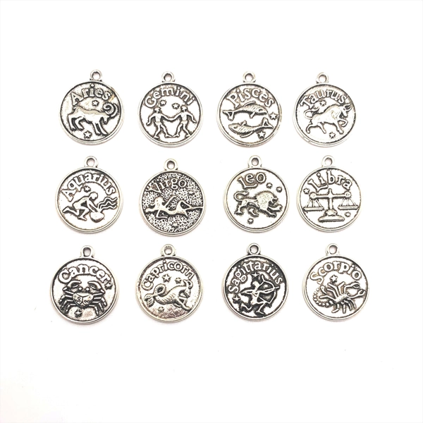 12 or 60 BULK Zodiac Character Charms, Astrology, Birth Sign, Double Sided Silver, Constellation, Coin | Ready to Ship from USA | AS150