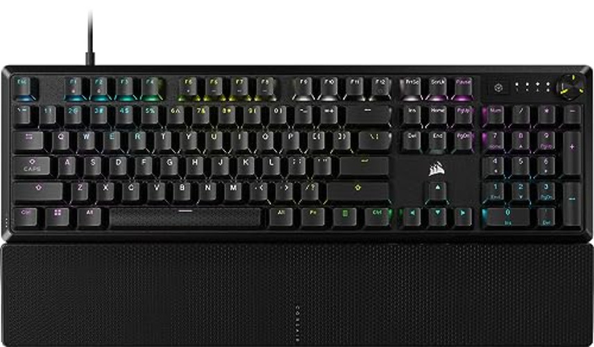 CORSAIR K70 CORE RGB Mechanical Gaming Keyboard with Palmrest - Pre-lubricated Corsair MLX Red Linear Keyswitches - Sound Dampening - Media Control Dial - iCUE Compatible - QWERTY NA Layout - Black - With Palmrest