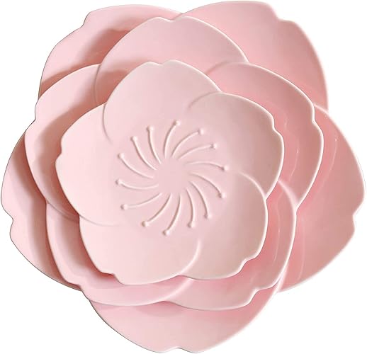 KKGUD Cute Ceramic Serving Plates, Cherry Blossom Shaped Plates/ 3-Piece Dinnerware Plate Set (Pink) - 3 Plates (Pink)