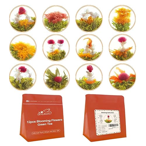 LWXLJMJZC－12pcs Individually Wrapped Blooming Tea，Jasmine Flowering Tea, Green Tea with Flowers－Gifts For Tea Lovers (12 Different Flavors)