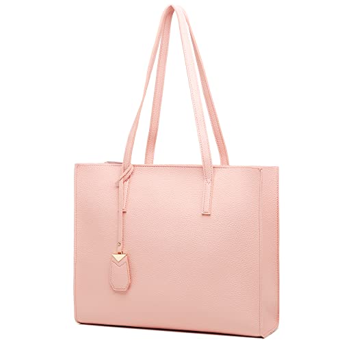 MORGLOVE Women's Tote Bag Large Handbag Soft Leather Simple Shoulder Bag with Zipper for School Work Leisure (A-Pink) - A-pink