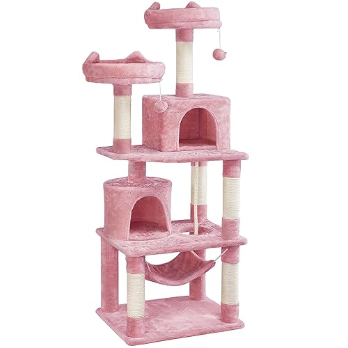 Yaheetech Cat Tree for Indoor Cats Tower Tall Cat Scratching Posts Large Kitten Activity Centre with Condos and Hammock for Indoor Cats, Pink - Pink