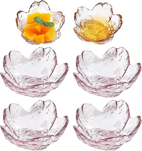 JLNGTHONG 6 PCS Pink Sakura Dip Bowls Set, Crystal Glass Dessert Bowls, Dipping Bowls Appetiser Plates Salad Bowl
