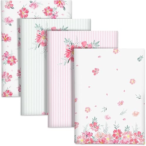Arquiel Pink Flower Kitchen Towel 100% Cotton Quick Dry Dish Towels 50 x 70CM, Dishcloth Hand Towels for Housewarming Gifts Dining, Home, Wedding, Banquet, Buffet (Set of 4) - Pink Flower
