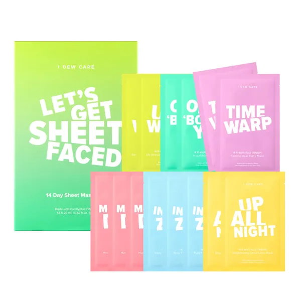 I DEW CARE Let’s Get Sheet Faced Face Sheet Mask Pack | 14 Days Intense Skin Makeover | Self Care Gift Collection | Collagen, Acai Berry, Tea Tree Oil, Eucalyptus| Korean Skincare, Cruelty-Free, Paraben-Free