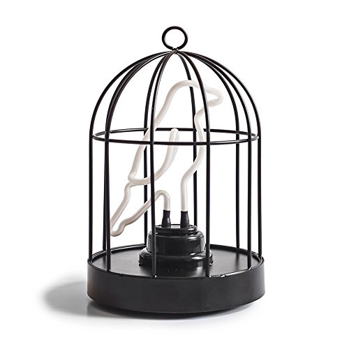 Suck UK | Neon Bird Lamp | USB & Battery Powered Desk Lamp Or Table Lamp | Bird Cage Night Light for Vintage Home Decor | Black Decorations for Bedroom Or Room Decor | Hanging Lamp & 6" Desk Light
