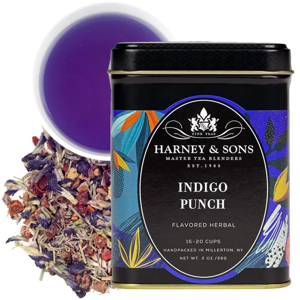 Harney & Sons Indigo Punch | 2oz Loose Leaf Tea w/ Butterfly Pea Flower with Rose Hips, Apple Pieces, and Raspberry