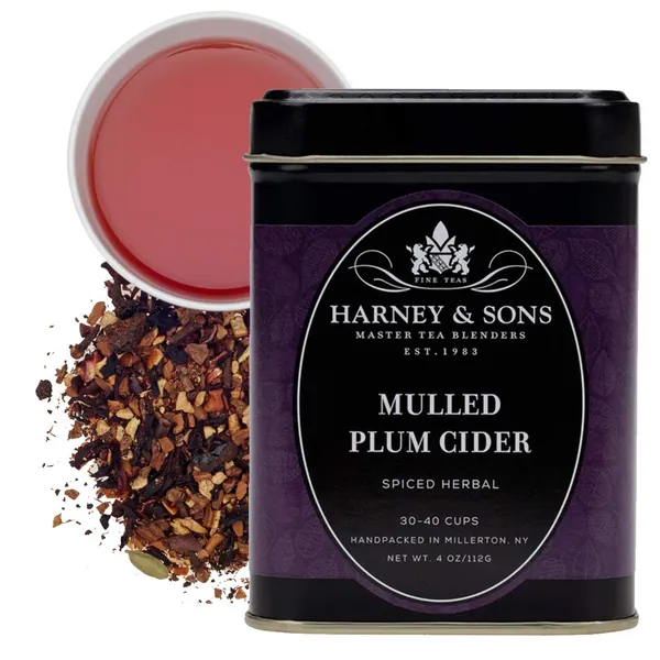 Harney & Sons Mulled Plum Cider, 4oz Loose Leaf Herbal Tea with Cinnamon, Rooibos, Apple Pieces, and Plum