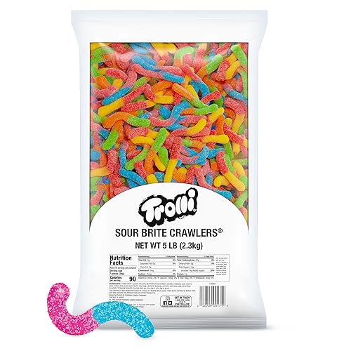 Trolli Sour Brite Crawlers Candy, Gummy Worms Sour Candy, 5 Pound Bulk Bag - Original - 5 Pound