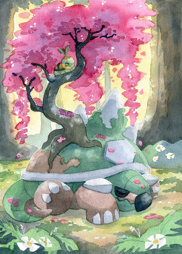 Torterra Cherry Blossoms Print from Owl Burrow Illustration
