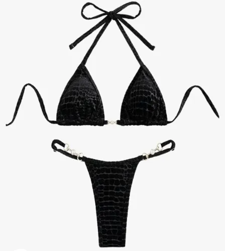 Leopard Print Velvet Bikini Set