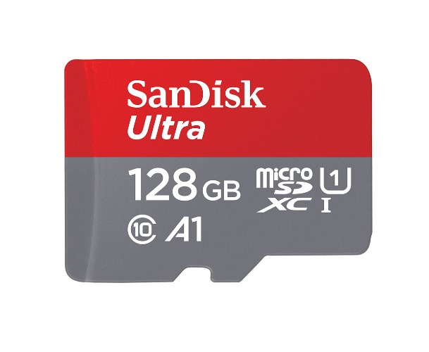 SanDisk Ultra microSDXC UHS-I memory card 128 GB + adapter (A1, Class 10, U1, Full HD videos, up to 120 MB/s read speed),, Speed-Mbps/10x - x