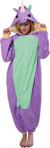 KIMU Onesie eenhoorn pak paars unicorn kostuum - maat S-M - unicornpak jumpsuit huispak