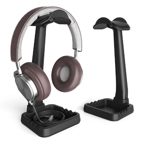 Hoofdtelefoonstandaard Ingebouwde Kabelclip-Organizer&Telefoonhouder, Klearlook Universeel Headsethouder (Hoge Stabiliteit/Multifunctioneel) Gaming Headset Hanger Tafelkopt oortelefoon Display-Zwart