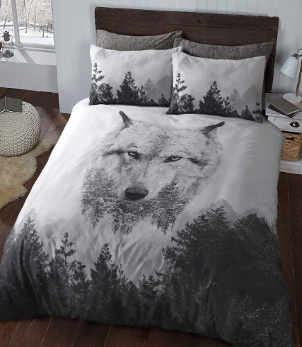 Sleepdown Wolf Panel beddengoedset met kussenslopen, 220 x 230 cm, meerkleurig