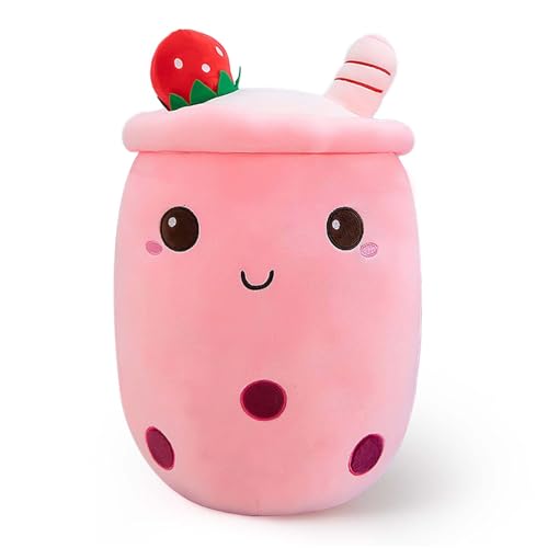 Ditucu Cute Boba Tea Plush Stuffed Bubble Tea Plushie Cartoon Soft Strawberry Milk Tea Cup Pillow Home Hugging Gift for Kids Pink 9.4 inch - Pink a - 9.4 inch