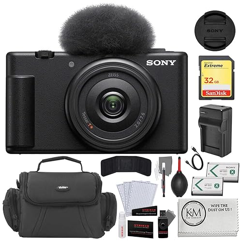 Sony ZV-1F Vlogging Camera | Black Bundled with 32GB SD Card, Photo Starter Kit, Camera Bag, Spare Battery & Charger (7 Items) - Black - w/ 32GB & Extra Battery Starter Kit