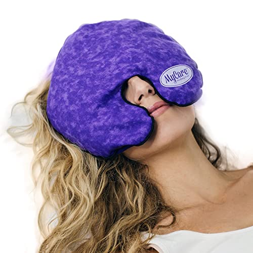 MyCare Face Mask (with Washable Cover) Hot Cold Compress Therapy, Natural Reusable Relief for Migraine, Tension, Stress, Sinus, Headache and Relaxation (Purple) - Purple