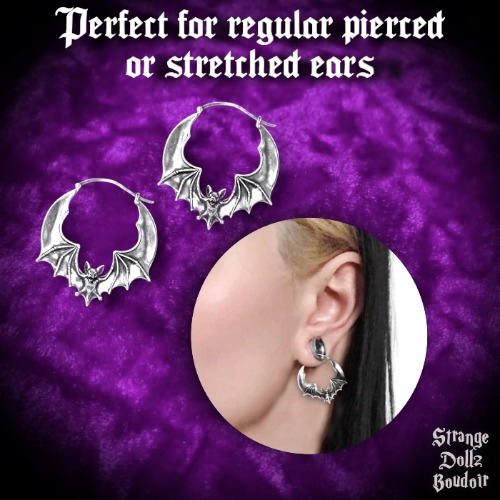 Pre-order - Elvira’s bat hoop earrings, Witchy Gothic bat earrings, Strange Dollz Boudoir