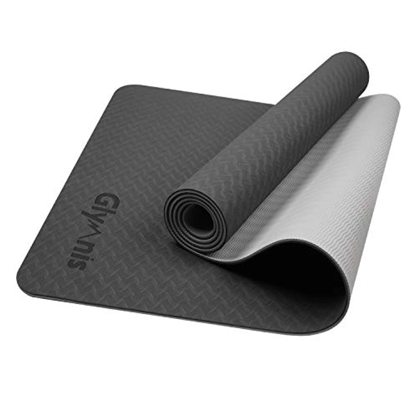 Glymnis Yoga Mat Exercise Mat Thick Non Slip Pilates Mat, Anti Tear Durable for Fitness Workouts Gym with Carrying Strap for Women Men - Black and Gray