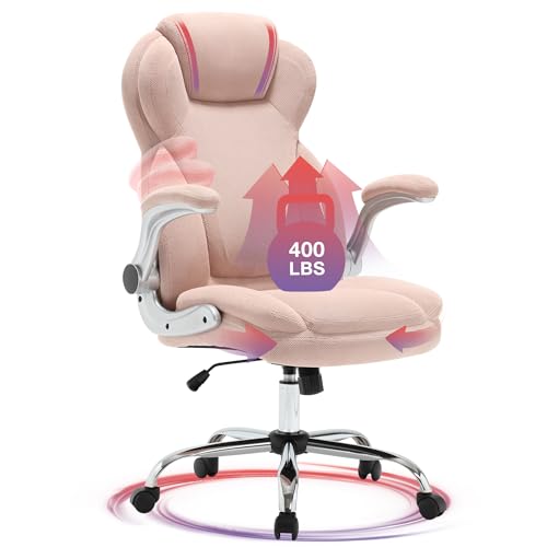 Big and Tall Fabric Pink Office Chair 400lbs-Heavy Duty Executive Desk Chair with Extra Wide Seat, High Back Ergonomic Leather Computer Chair with Tilt Rock&Tension, Padded Armrests-Black - Pink