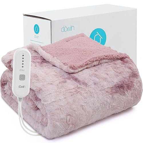 Heated Blanket Throw,Pink Heating Throw Blanket 50" x 60" Reversible Faux Fur & Sherpa,5 Heat Levels & 4Hrs Auto Off, Over-Heat Protect,ETL Certification Machine Washable,Idea Gift - Pink - Throw 50x60"