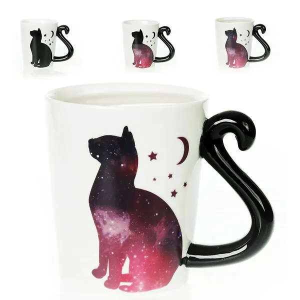 InFLOATables Color-Changing Cat Mug - 3D Ceramic Black Cat Coffee Mug - Cute Mug - Holds 12 Ounces - Heat Sensitive Mug Cat - Moon Cat - Unique Birthday Gift - Black Cat Mug - Cat Mom Gifts For Women - Cat Mug - Color Changing Mug