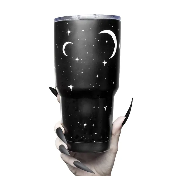 Insulated 30oz Stainless Steel Tumbler with Lid Halloween Decor Spooky Gifts Cute Travel Coffee Mug Hot Cold Brew Tumblr with Moons and Stars Simple & Modern Tumblers Reusable Thermos Christmas 850ml - 