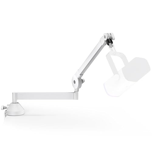 InnoGear Low Profile Mic Arm, 360° Rotatable Microphone Boom Arm Mic Stand for Fifine AM8 K669B Blue Yeti HyperX QuadCast SoloCast AT2020, with Mic Clip 3/8" to 5/8", 3/8" to 1/4" Adapter, White - White - Vertical & Horizontal Adjustment