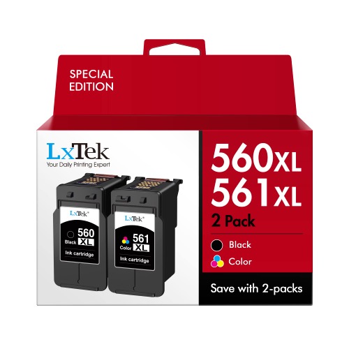 LxTek PGI-560 XL CLI-561 XL Multipack Tintenpatrone Kompatibel für Canon 560XL 561XL für Pixma TS5350 TS5351 TS5352 TS5353 TS7450 TS7451 (Schwarz, Farbe, 2er-Pack) - 